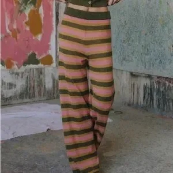 Daily Drills Pink and Olive Striped Pants - Picture 2 of 4